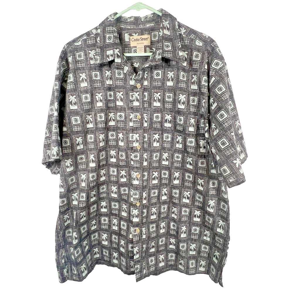 Cooke Street Honolulu Mens‎ 2XL Hawaiian Shirt Palm Tree Cotton USA